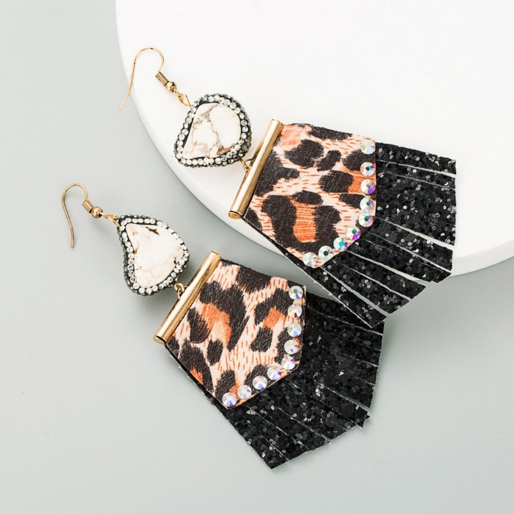 Animal Print Fringe Earrings/Boho